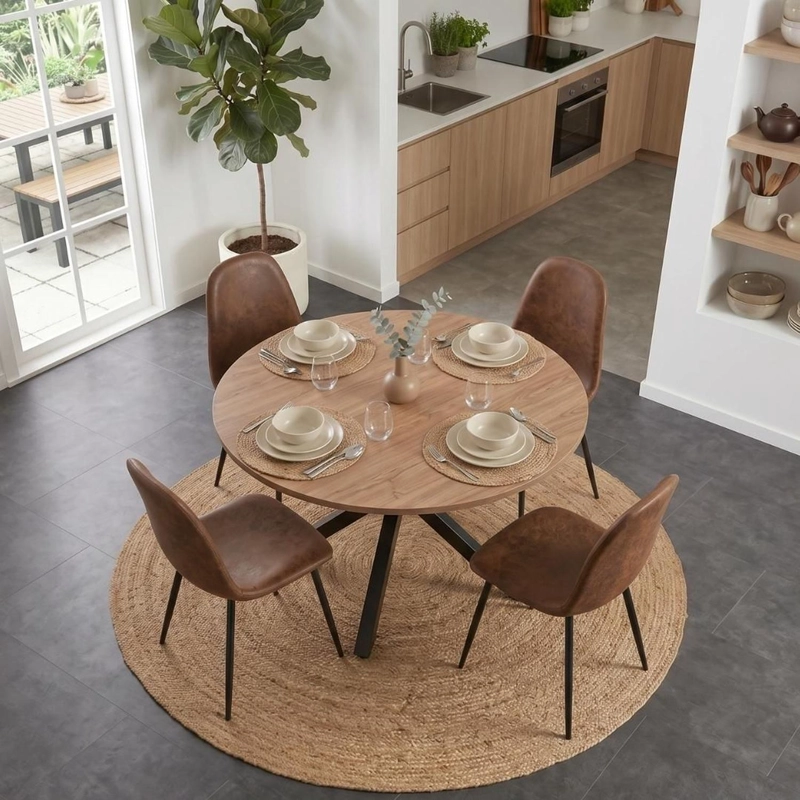 COMEDOR MESA REDONDA EQUIZ 100CM MADERA | BASE X NEGRO + 4 SILLAS ISIDORA - 3