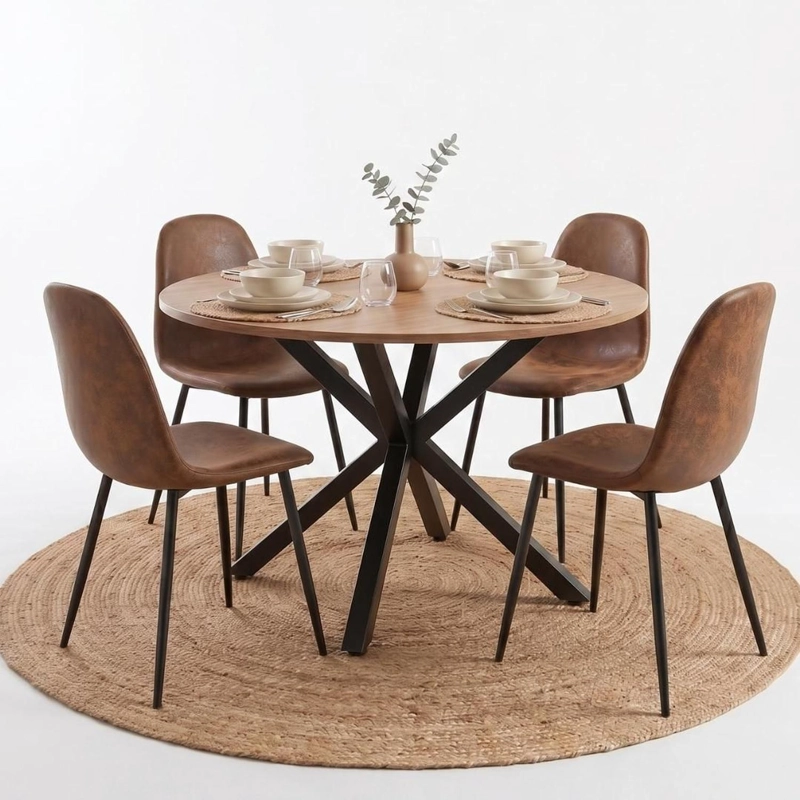 COMEDOR MESA REDONDA EQUIZ 100CM MADERA | BASE X NEGRO + 4 SILLAS ISIDORA - 7
