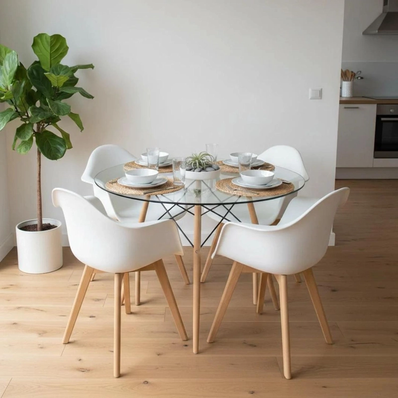 COMEDOR MESA REDONDA ELIDA 80CM + 4 BUTACA MONEE BLANCA - 1