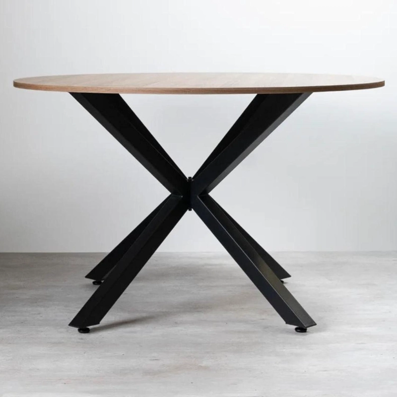 MESA REDONDA 120CM EQUIZ | CUBIERTA MADERA | BASE X NEGRO - 1