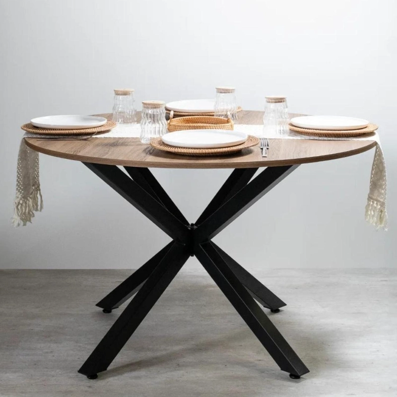 MESA REDONDA 120CM EQUIZ | CUBIERTA MADERA | BASE X NEGRO - 2