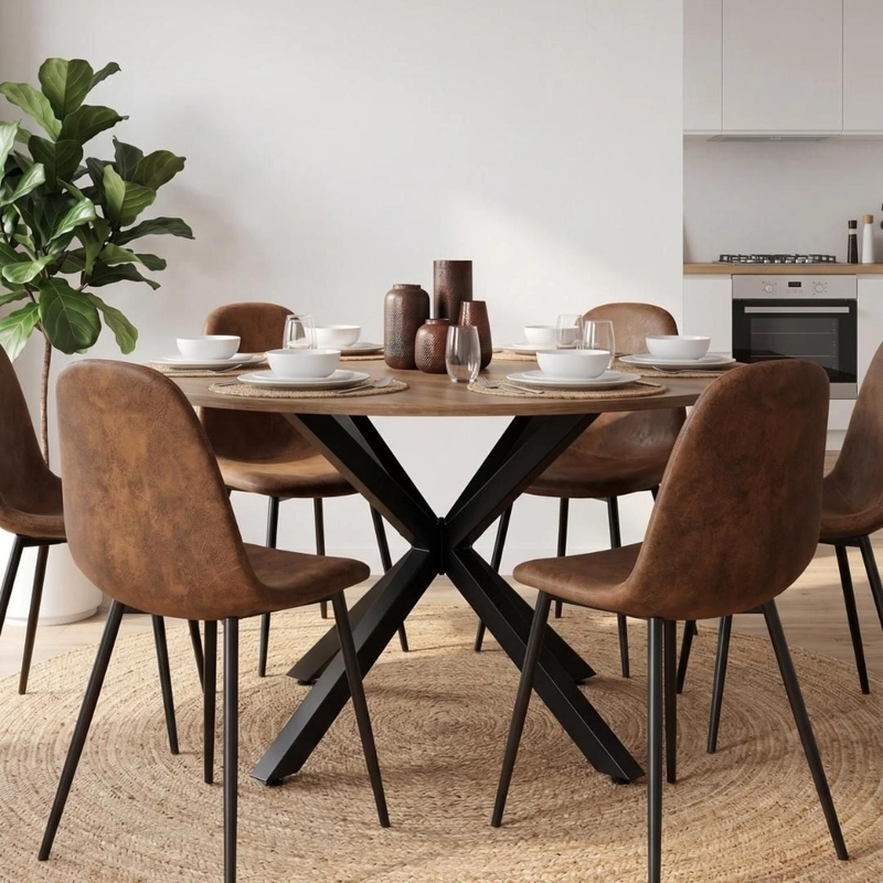 COMEDOR MESA REDONDA EQUIZ 120CM MADERA | BASE X NEGRO + 6 SILLAS ISIDORA - 2