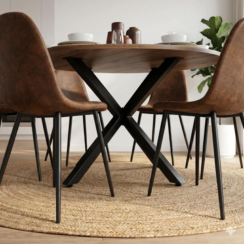 COMEDOR MESA REDONDA EQUIZ 120CM MADERA | BASE X NEGRO + 6 SILLAS ISIDORA - 3
