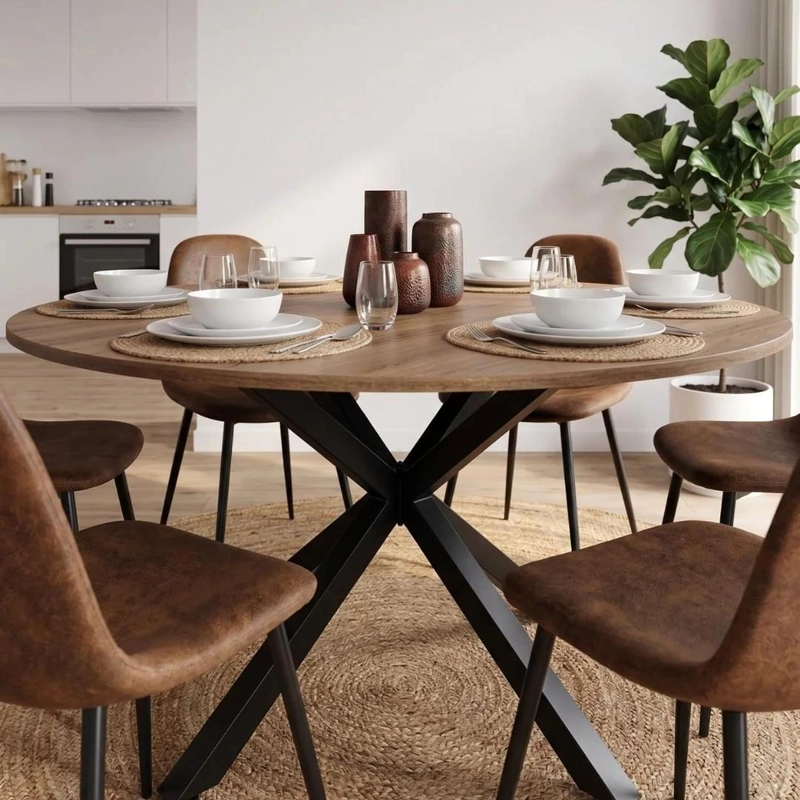 COMEDOR MESA REDONDA EQUIZ 120CM MADERA | BASE X NEGRO + 6 SILLAS ISIDORA - 4