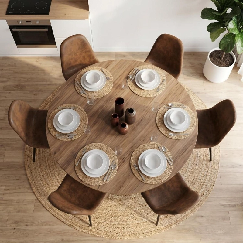 COMEDOR MESA REDONDA EQUIZ 120CM MADERA | BASE X NEGRO + 6 SILLAS ISIDORA - 5