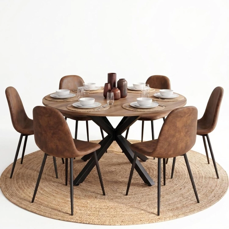 COMEDOR MESA REDONDA EQUIZ 120CM MADERA | BASE X NEGRO + 6 SILLAS ISIDORA - 6