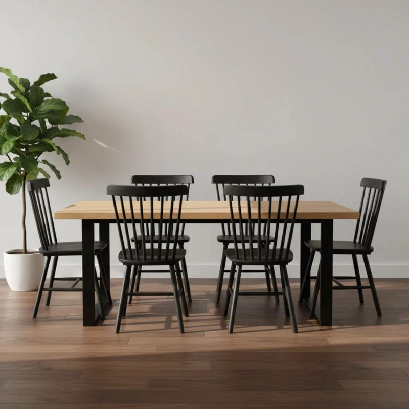 COMEDOR MESA RECTANGULAR AMBAR 160X90 + 6 SILLAS WINDSOR (MADERA NEGRA) - 1