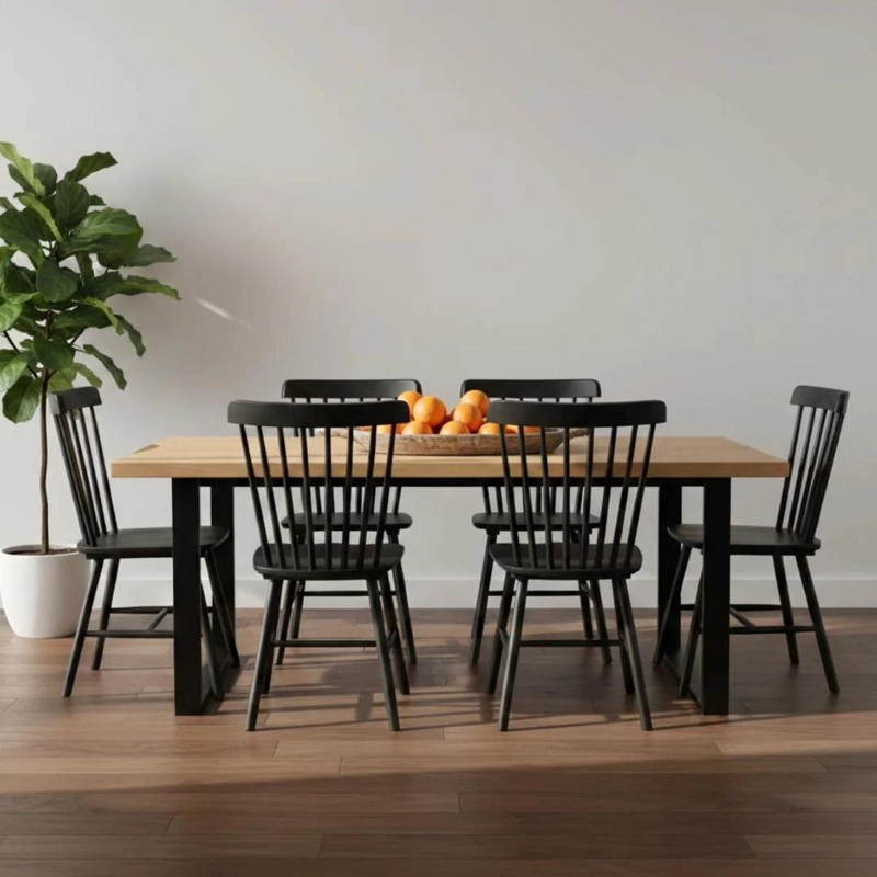 COMEDOR MESA RECTANGULAR AMBAR 160X90 + 6 SILLAS WINDSOR (MADERA NEGRA) - 2