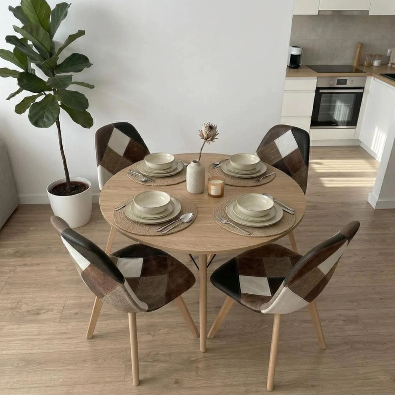 COMEDOR REDONDA SHANNA 100CM + 4 SILLA PATCHWORK DA VINCI CAFE - 2