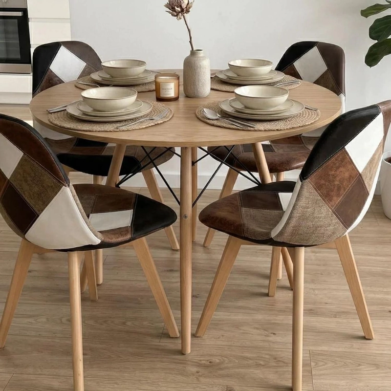 COMEDOR REDONDA SHANNA 100CM + 4 SILLA PATCHWORK DA VINCI CAFE - 3