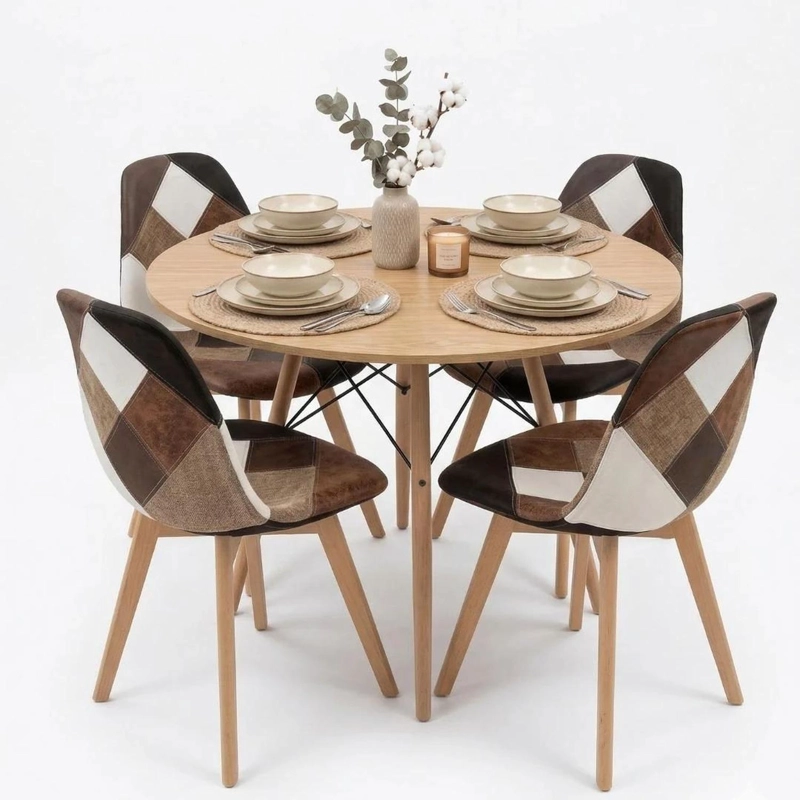 COMEDOR REDONDA SHANNA 100CM + 4 SILLA PATCHWORK DA VINCI CAFE - 4