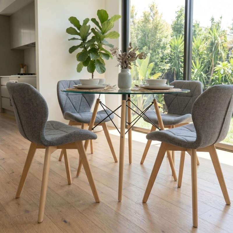 COMEDOR MESA ELIDA 100CM + 4 SILLON RUBIK GRIS LINO - 3