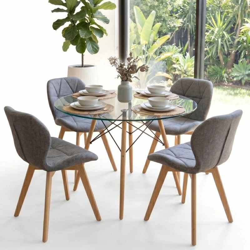 COMEDOR MESA ELIDA 100CM + 4 SILLON RUBIK GRIS LINO - 5