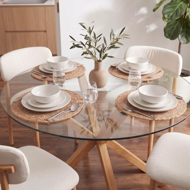 COMEDOR MESA EQUIZ 100CM + 4 SILLA MAKENA LINO BEIGE | MADERA NATURAL - 2