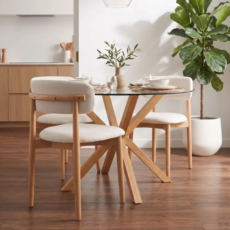 COMEDOR MESA EQUIZ 100CM + 4 SILLA MAKENA LINO BEIGE | MADERA NATURAL - 3