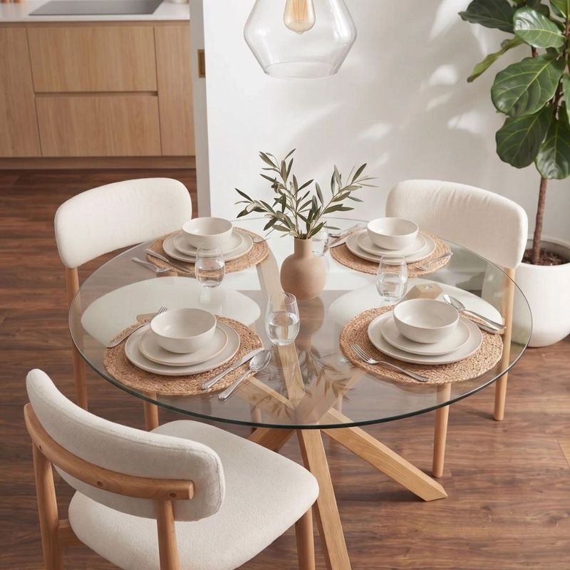 COMEDOR MESA EQUIZ 100CM + 4 SILLA MAKENA LINO BEIGE | MADERA NATURAL - 4