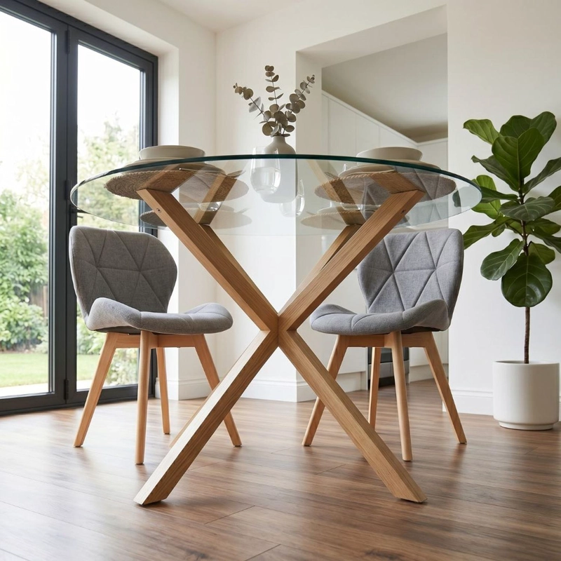 COMEDOR MESA REDONDA EQUIZ 100CM + 4 SILLON RUBIK LINO GRIS - 3