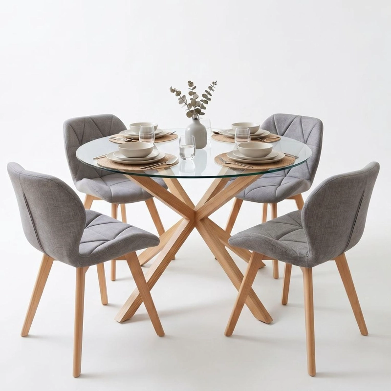 COMEDOR MESA REDONDA EQUIZ 100CM + 4 SILLON RUBIK LINO GRIS - 5