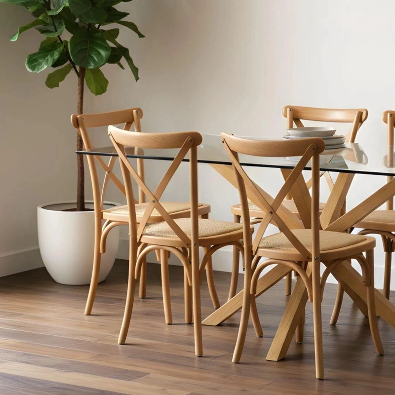 COMEDOR MESA RECTANGULAR GRETA 160X90 + 6 SILLAS CROSSBACK MADERA NATURAL - 2