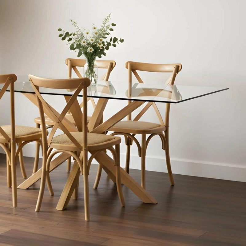 COMEDOR MESA RECTANGULAR GRETA 160X90 + 6 SILLAS CROSSBACK MADERA NATURAL - 3