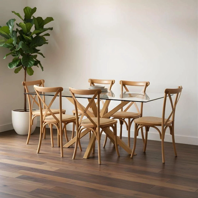 COMEDOR MESA RECTANGULAR GRETA 160X90 + 6 SILLAS CROSSBACK MADERA NATURAL - 4