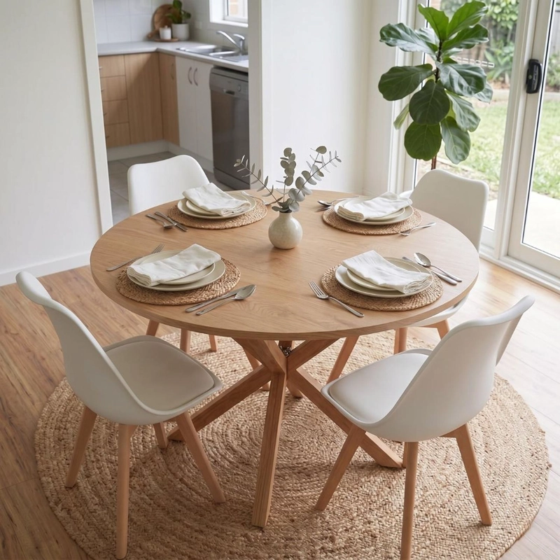 COMEDOR MESA REDONDA EQUIZ WOOD 100CM | BASE X + 4 SILLAS TULIP BLANCAS - 2