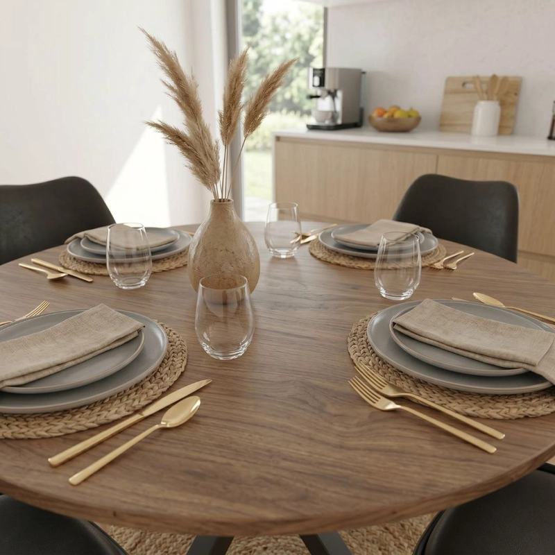COMEDOR MESA REDONDA EQUIZ 100CM MADERA | BASE X NEGRO + 4 SILLAS TULIP NEGRO - 5