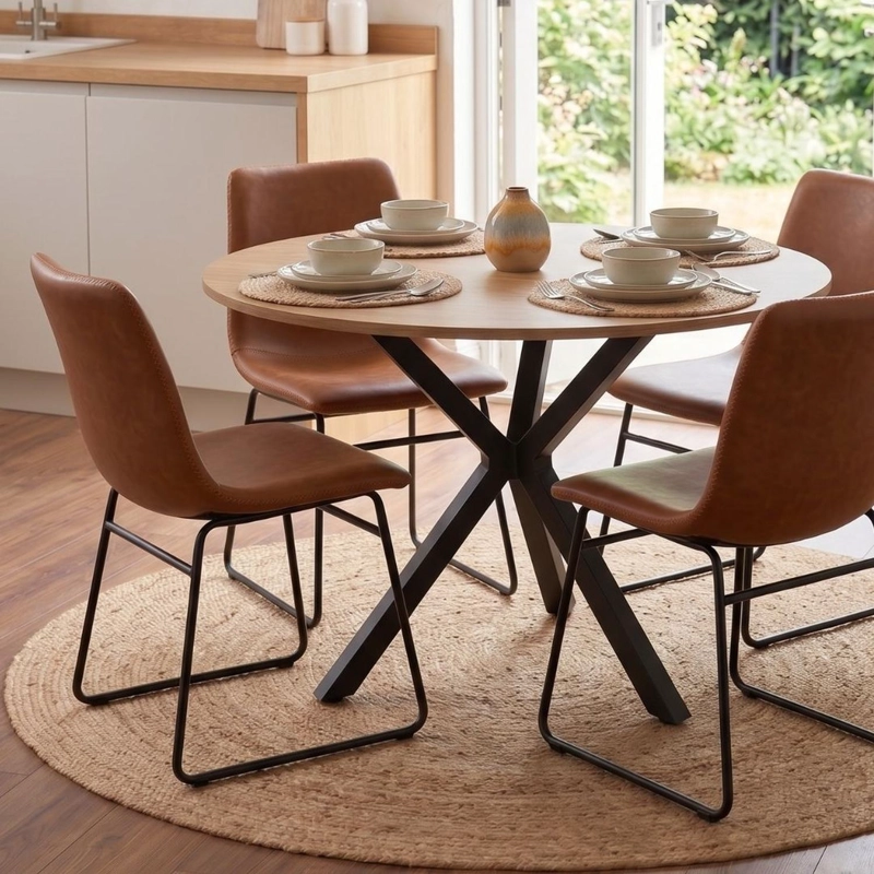 COMEDOR MESA REDONDA EQUIZ 100CM MADERA | BASE X NEGRO + 4 SILLAS TOSCANA - 2