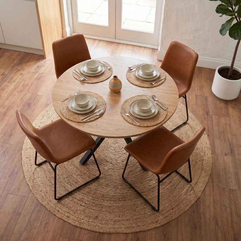 COMEDOR MESA REDONDA EQUIZ 100CM MADERA | BASE X NEGRO + 4 SILLAS TOSCANA - 3