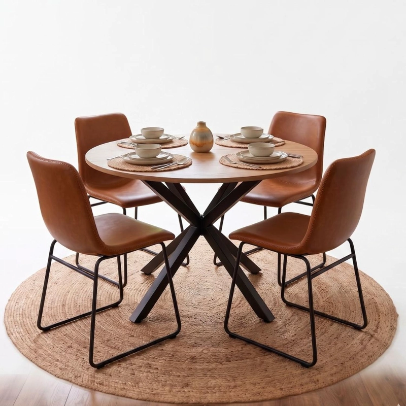 COMEDOR MESA REDONDA EQUIZ 100CM MADERA | BASE X NEGRO + 4 SILLAS TOSCANA - 4