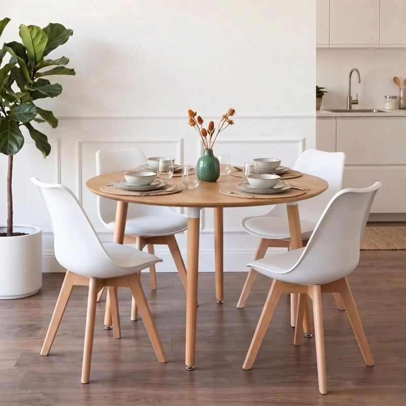 COMEDOR EXTENSIBLE BAYONA WOOD 100-180CM + 4 SILLAS TULIP BLANCO - 1