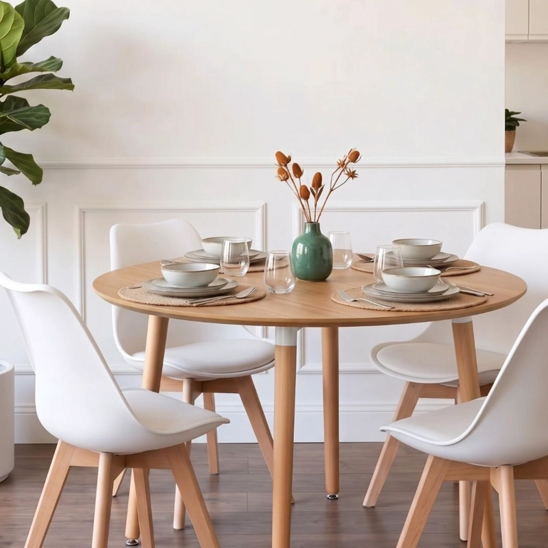 COMEDOR EXTENSIBLE BAYONA WOOD 100-180CM + 4 SILLAS TULIP BLANCO - 2