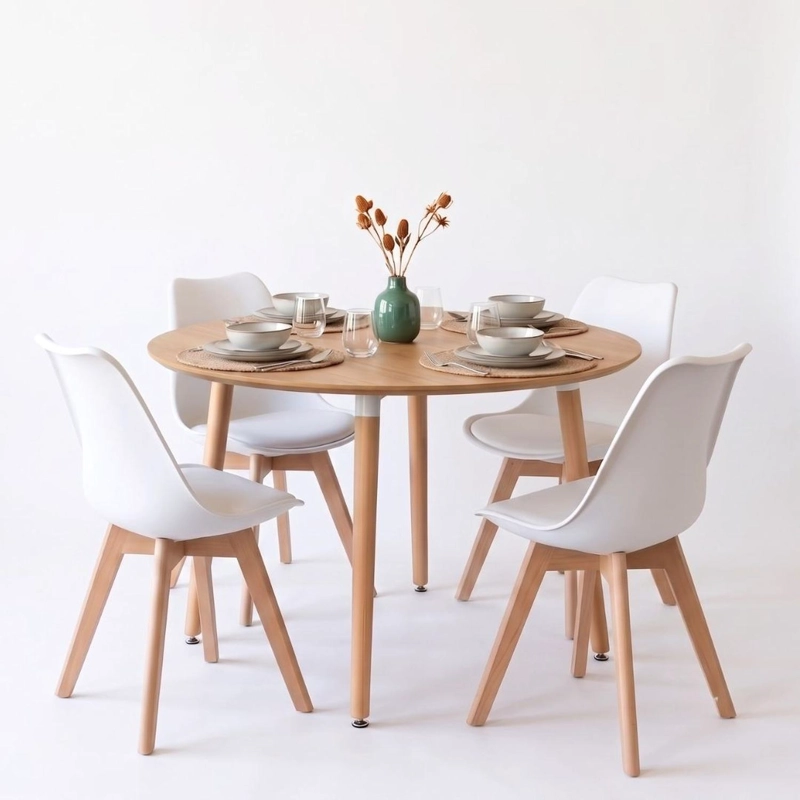 COMEDOR EXTENSIBLE BAYONA WOOD 100-180CM + 4 SILLAS TULIP BLANCO - 3