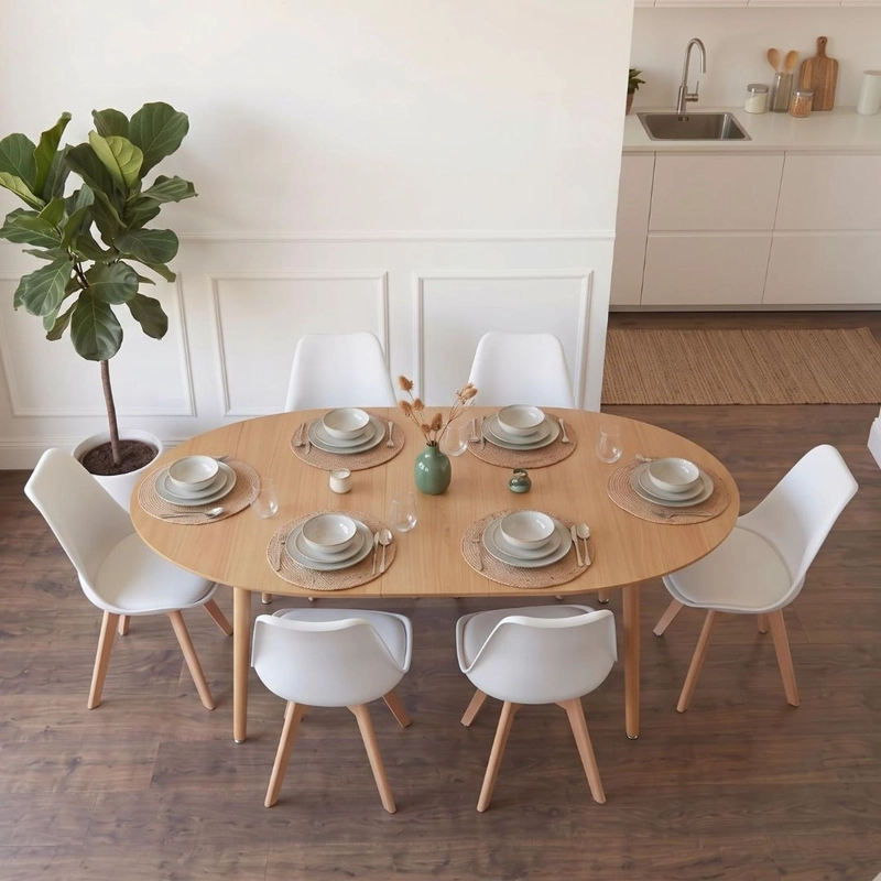 COMEDOR EXTENSIBLE BAYONA WOOD 100-180CM + 4 SILLAS TULIP BLANCO - 4