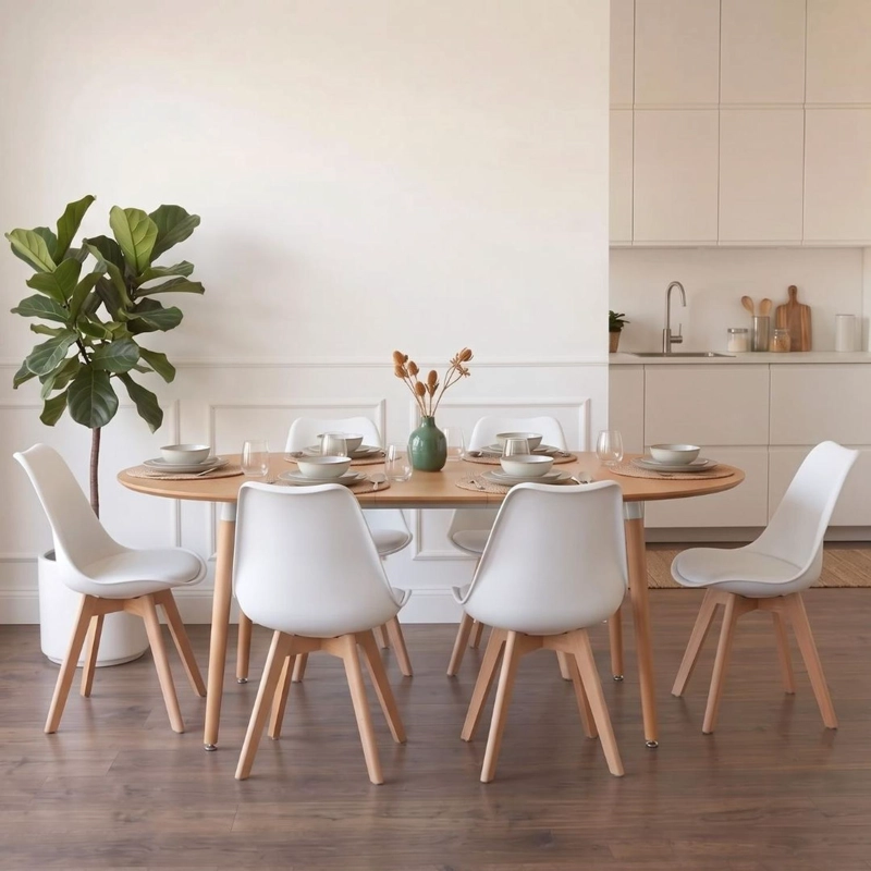 COMEDOR EXTENSIBLE BAYONA WOOD 100-180CM + 4 SILLAS TULIP BLANCO - 5