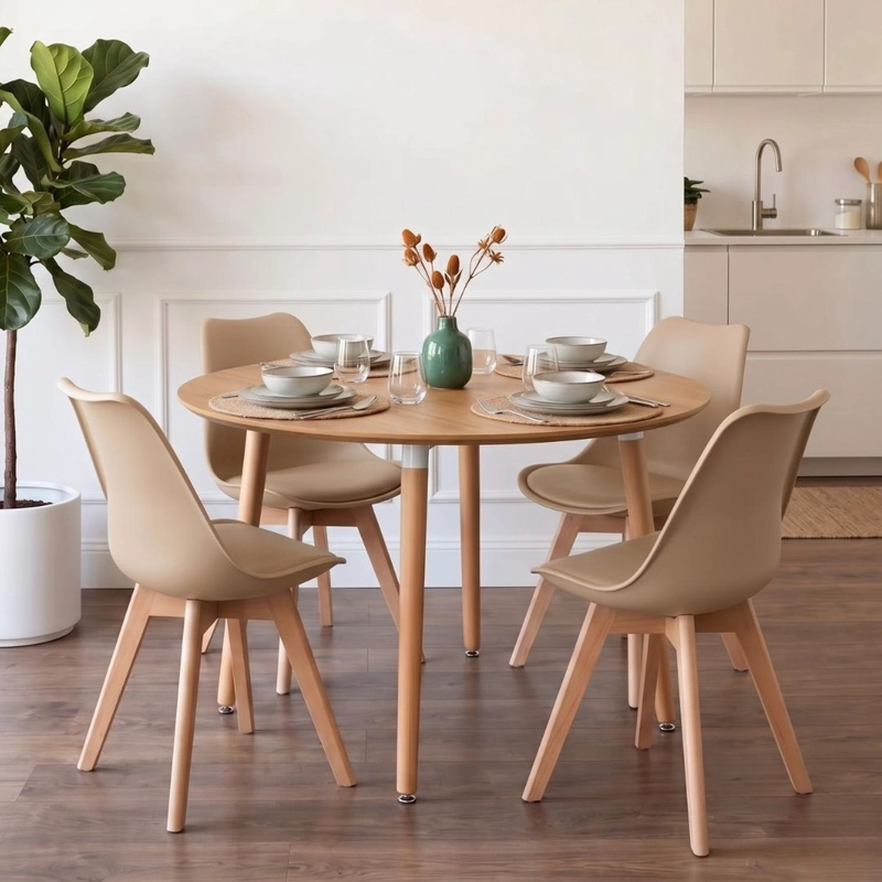 COMEDOR EXTENSIBLE BAYONA WOOD 100-180CM + 4 SILLAS TULIP BEIGE - 1
