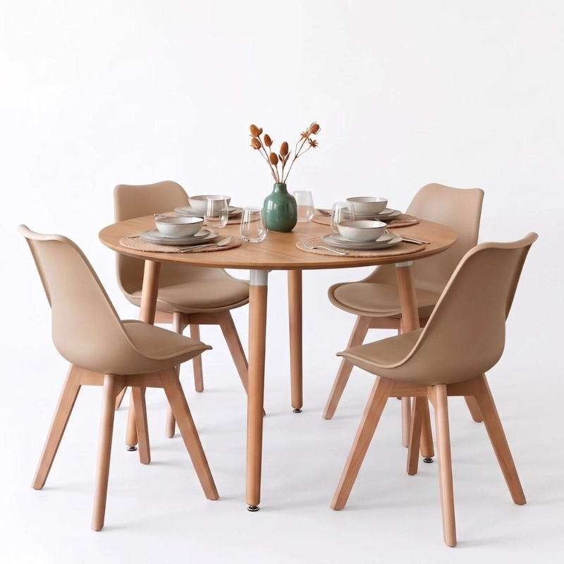 COMEDOR EXTENSIBLE BAYONA WOOD 100-180CM + 4 SILLAS TULIP BEIGE - 2