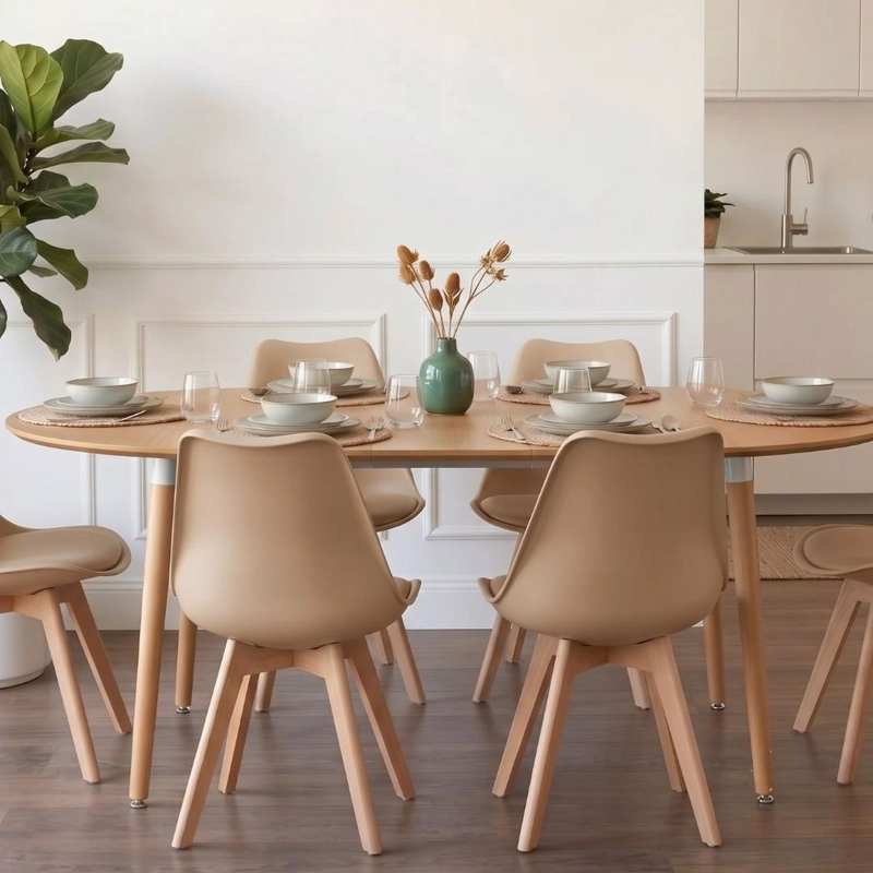 COMEDOR EXTENSIBLE BAYONA WOOD 100-180CM + 4 SILLAS TULIP BEIGE - 3