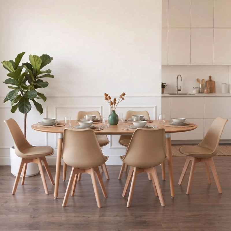 COMEDOR EXTENSIBLE BAYONA WOOD 100-180CM + 4 SILLAS TULIP BEIGE - 4