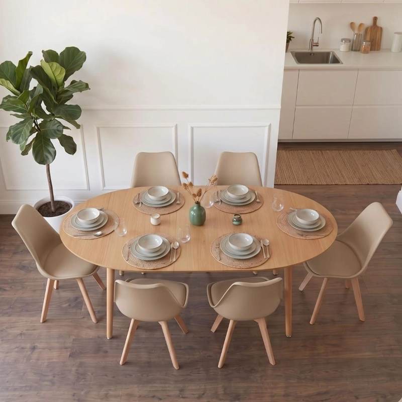 COMEDOR EXTENSIBLE BAYONA WOOD 100-180CM + 4 SILLAS TULIP BEIGE - 5