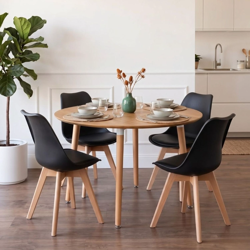 COMEDOR EXTENSIBLE BAYONA WOOD 100-180CM + 4 SILLAS TULIP NEGRO - 1