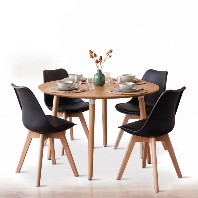 COMEDOR EXTENSIBLE BAYONA WOOD 100-180CM + 4 SILLAS TULIP NEGRO - 2