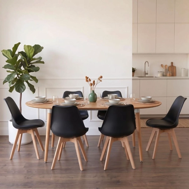 COMEDOR EXTENSIBLE BAYONA WOOD 100-180CM + 4 SILLAS TULIP NEGRO - 3
