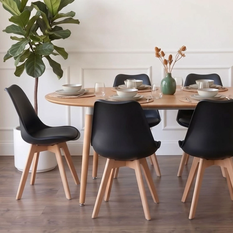 COMEDOR EXTENSIBLE BAYONA WOOD 100-180CM + 4 SILLAS TULIP NEGRO - 4
