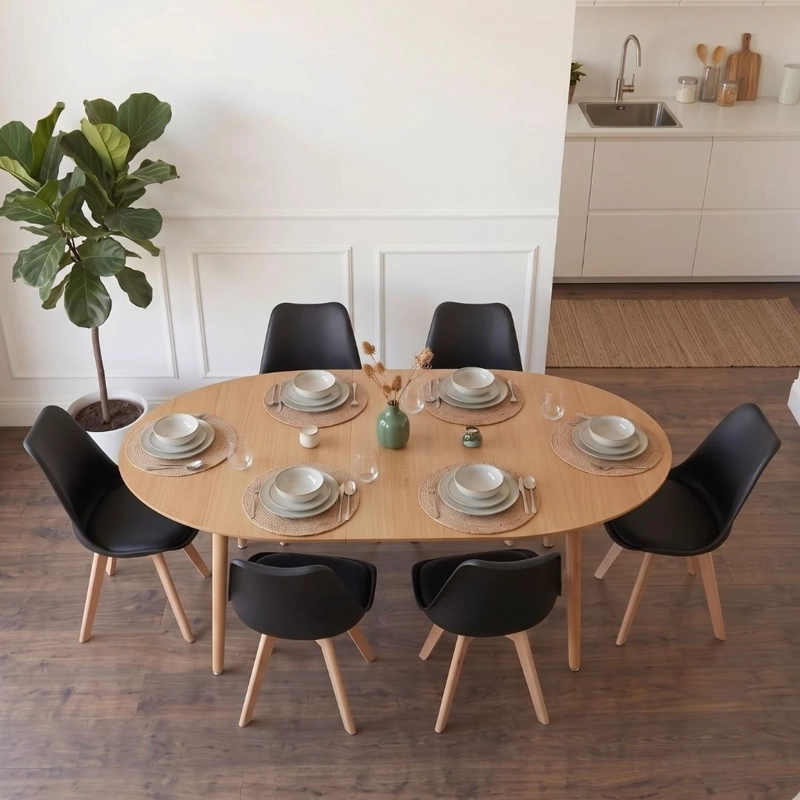 COMEDOR EXTENSIBLE BAYONA WOOD 100-180CM + 4 SILLAS TULIP NEGRO - 5