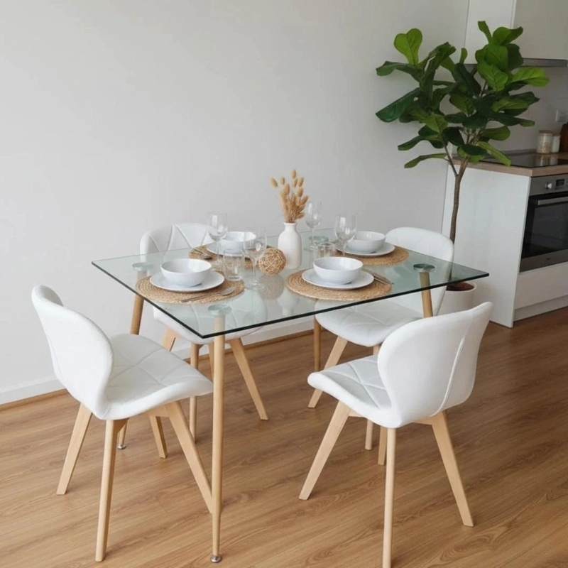 COMEDOR MESA VITREO 120X80 + 4 SILLON RUBIK BLANCO - 1