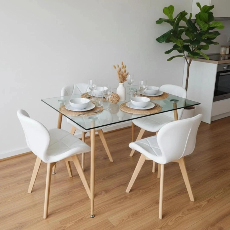 COMEDOR MESA VITREO 120X80 + 4 SILLON RUBIK BLANCO - 3