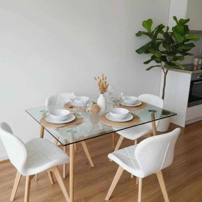 COMEDOR MESA VITREO 120X80 + 4 SILLON RUBIK BLANCO - 4