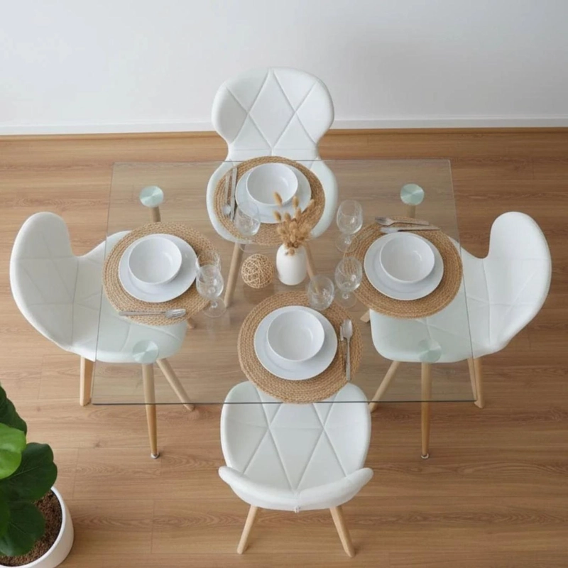 COMEDOR MESA VITREO 120X80 + 4 SILLON RUBIK BLANCO - 5