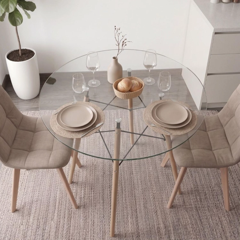 COMEDOR MESA REDONDA ELIDA 80CM + 2 SILLAS VORAK LINO BEIGE - 4